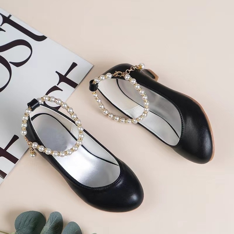 Girls' Leather Shoes New Children's Black Shoes for Performance Women's Soft Sole Non-Slip Fashion British Style Student's Hair