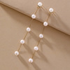 Cute long silver needle, elegant earrings from pearl with tassels, silver 925 sample, double wear, simple and elegant design