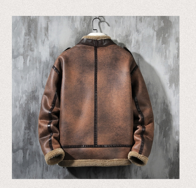 Vêtements pour hommes Marque de mode Qualité Hiver Fourrure et velours Veste en cuir épaissi Manteau en coton ample grande taille pour hommes_voghion.com