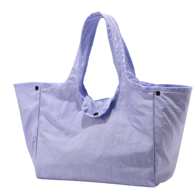 Solid Foldable Nylon Magnetic Snap Large Tote Bag 5