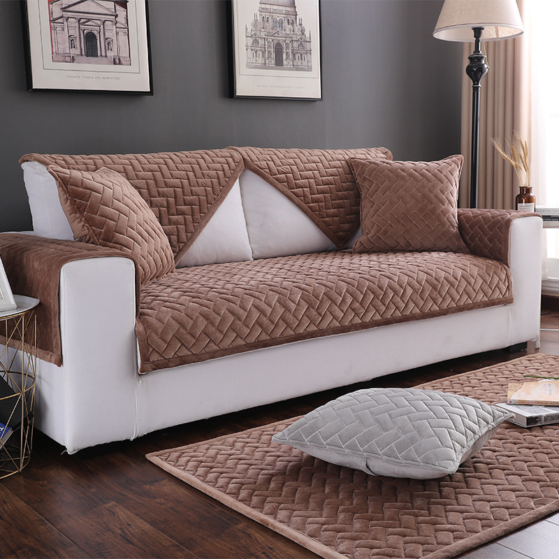 Plush Modern Simple Seat Cushion Thickened Non-Slip Leather Sofa Winter Style Cover Towel_voghion.com