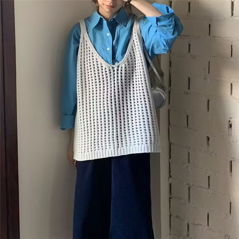 韩版气质休闲纯色针织镂空吊带背心女2025年秋季新款百搭叠穿上衣|undefined