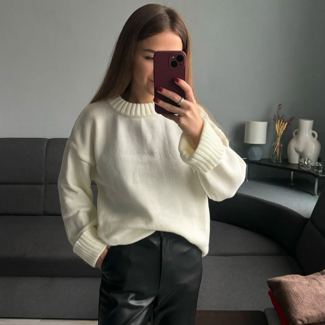 2024 otoño nuevo estilo europeo y americano Amazon transfronterizo ropa de mujer de color sólido cuello redondo viento perezoso suéter de cabeza de estilo universal
