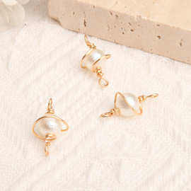 手工铜丝绕线仿珍珠星球双吊坠DIY耳环吊坠手链项链饰品连接配件