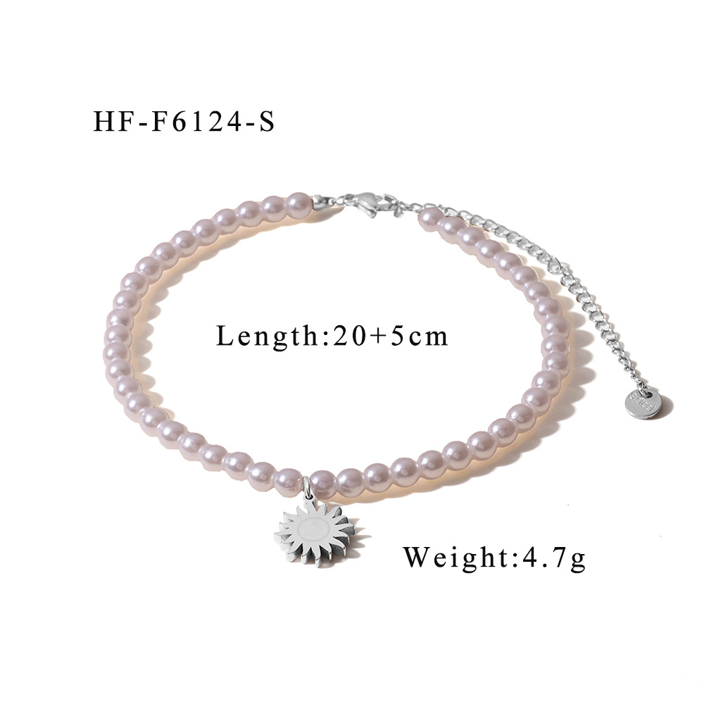 Amazon joyería de temperamento transfronterizo perla de una sola capa accesorios de girasol de acero inoxidable tobillera al por mayor 18K