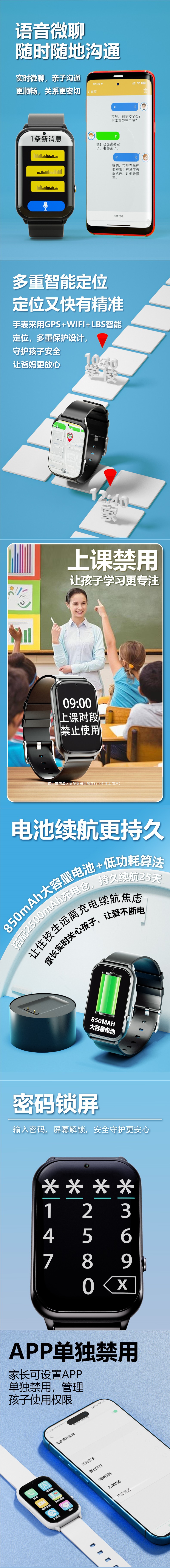 The new smart children's smartwatch features real-time trajectory monitoring, smartwatch positioning, and multi-functional card insertion details Picture