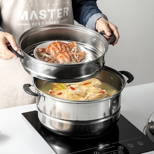 Stainless steel steamer three-layer thickened steamer 28CM multi-functional double-layer steamer gift panda soup steamer wholesale