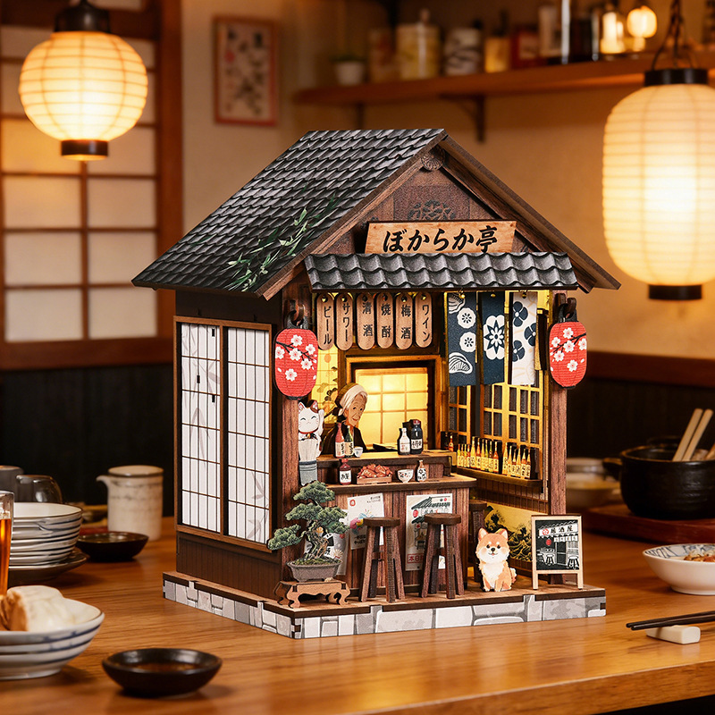 跨境小屋diy怡然居酒屋3d手工拼装建筑模型创意玩具礼品屋摆件送
