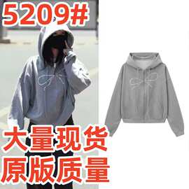 虞书欣同款灰色烫钻蝴蝶结连帽卫衣女宽松少女感休闲帽衫外套