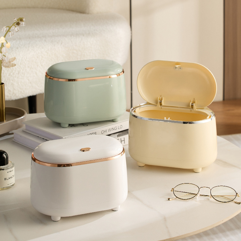 桌面垃圾桶按压弹盖收纳桶家用办公杂物桶双通加厚双层台置清洁桶