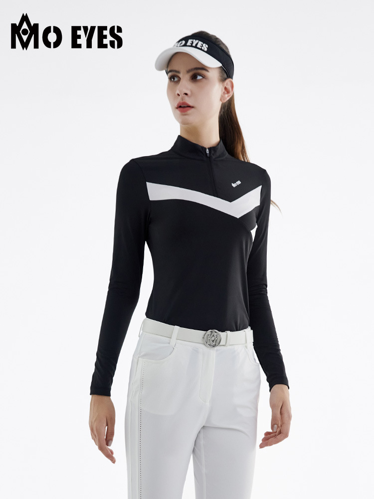 Áo phông dài tay golf nữ khóa kéo cổ đứng thoáng khí — M23YF008-Áo màu đen, M23YF008-Áo màu trắng