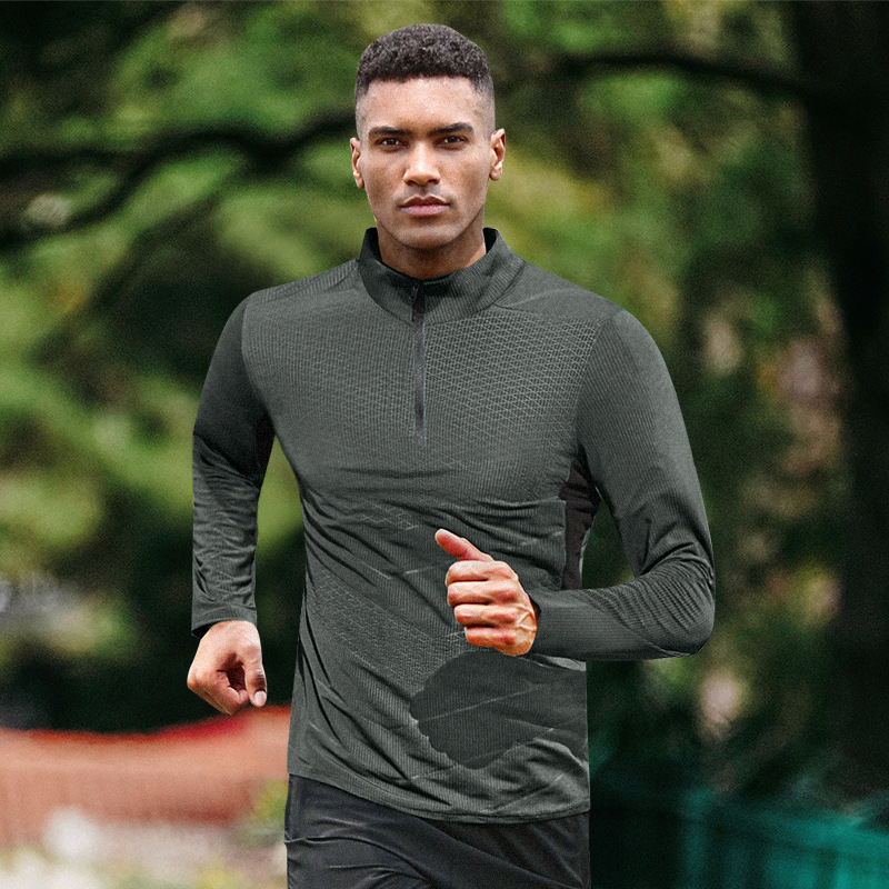 Camiseta de secado rápido para hombres, ropa de entrenamiento deportivo, ropa de atletismo, ropa de acondicionamiento físico, camisa de primavera de manga larga y media cremallera