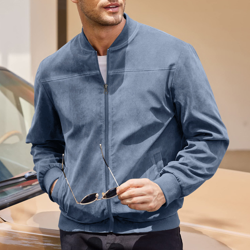 Men's Bomber Jacket Suede Zip Up Casual Jacket For Autumn_voghion.com