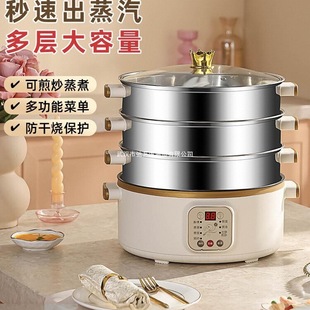 Electric Pot for Steaming and Stewing, Stainless Steel Electric Steamer, Small Electric Steamer, Multi-Functional Household Three-Layer Appointment Timer
