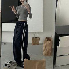 亚马逊欧美跨境2025秋冬休闲潮流两侧抽绳时尚松紧腰多色长裤批发