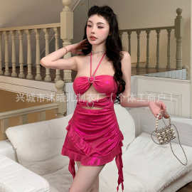 批发泰国度假辣妹性感温泉泳衣女连体裙式温泉三亚沙滩拍照显瘦