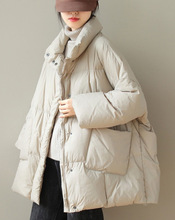冬季新款白鴨絨羽絨服女大口袋寬松顯瘦大碼羽絨服女