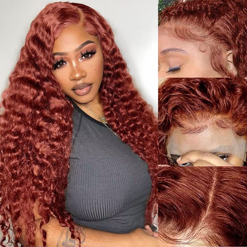 Reddish Brown Lace Front Wig Deep Wave Lace Front Wig Black Women