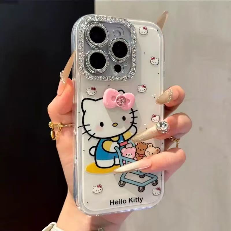 Caricatura adorable arco estereoscópico compras KT para iPhone 16 Promax Apple 15 caso de teléfono 14 nuevo