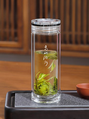 玻璃杯高山流水水杯男士茶杯雙層水晶杯玻璃杯子