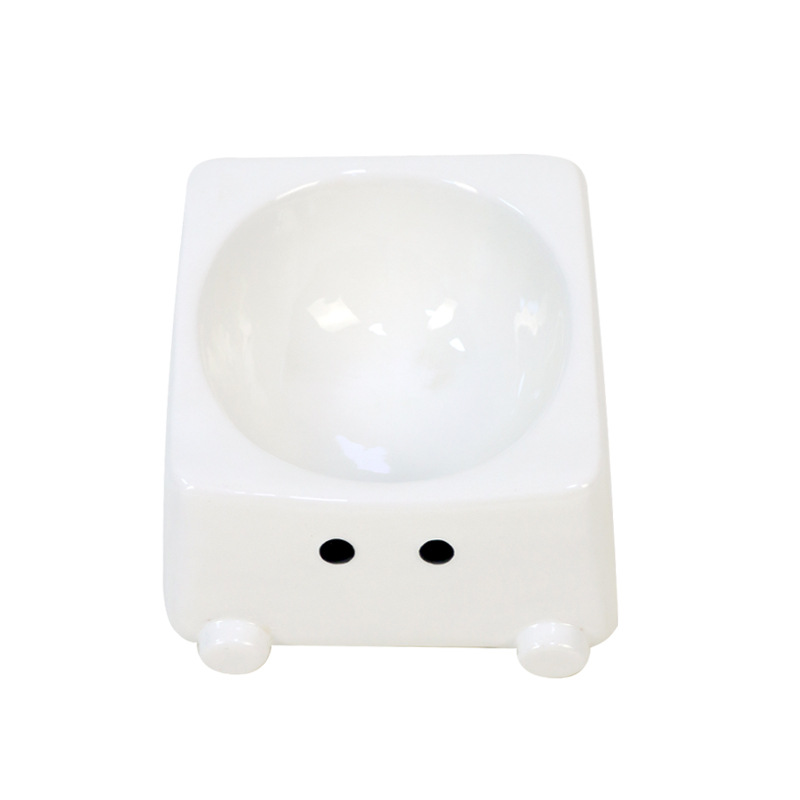 Cuenco de cerámica simple para gatos Cuello alto Cuello de gato Diagonal Cuenco de gran capacidad Anti-volteo Elf Pet Cuenco Anti-negro