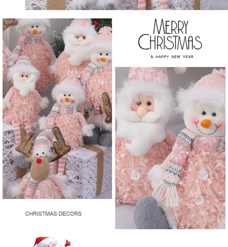 Pink Christmas Decorations Set - Fabric Santa Claus, Snowman, Reindeer Dolls For Tree, Window Display & Home Decor_voghion.com