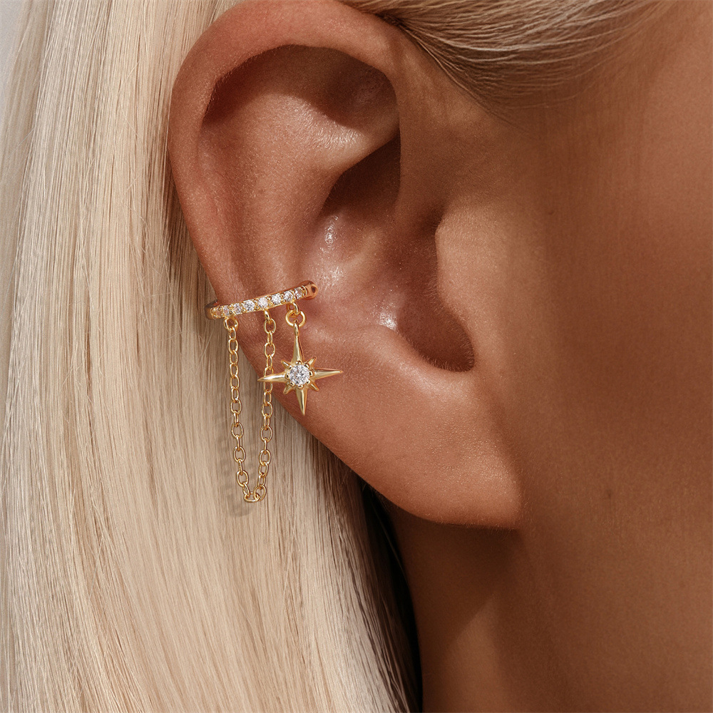 1 Piece Quantity 1 Piece 925 Sterling Silver Zircon 925 Sterling Silver Earrings Star Ear Cuffs
