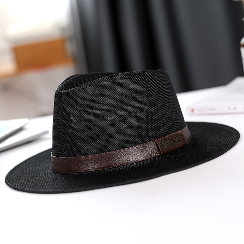 Sombrero de verano de lino de los hombres sombrero de sol panama plano británico jazz sombrero de alta gama protección del sol caballero sombrero al por mayor
