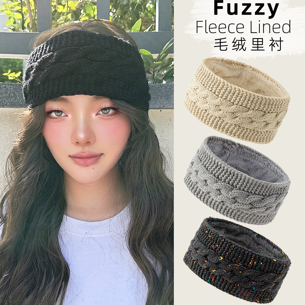 跨境加绒里衬麻花发带彩点针织头带保暖头套欧美运动洗脸发发饰