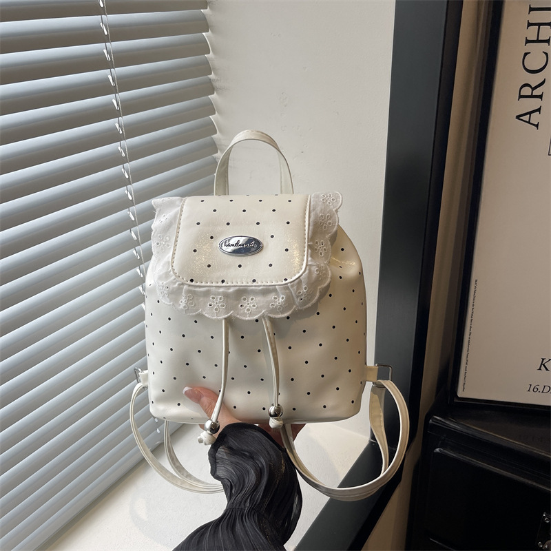2026 verano nueva mochila de encaje de dama dulce coreana punto de onda ocio retro mochila pequeña