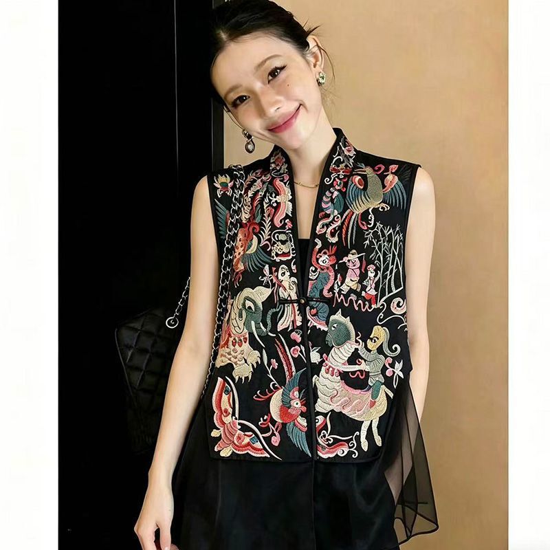 2026 Summer Vest with Chinese Style Design, Embroidered Waistcoat, New Chinese Style Top, Heavy-Duty Mesh Vest for Women