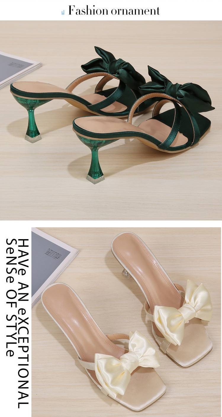 Women's Square Toe Stiletto Heels Open Toe High Heels With Bow European And American Style Sexy Sandals For Petite Perfect For Summer_vogvips.com