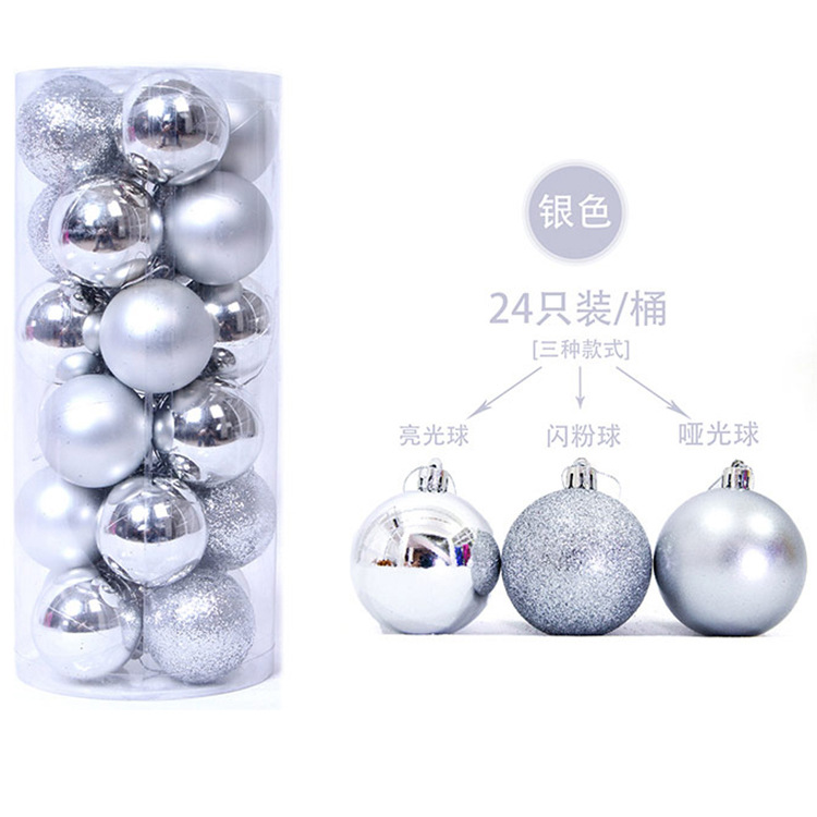 En stock suministro 24 bolas de Navidad de barril creativo bolas decorativas de Navidad bolas de plástico mate al por mayor regalos de Navidad