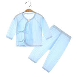 婴儿内衣夏季薄款无骨新生儿衣服纯棉套装长袖空调服宝宝睡衣夏