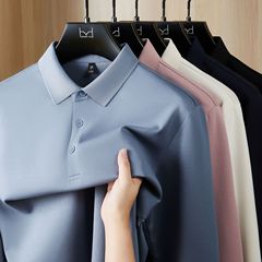 秋冬重磅260g曼巴棉翻领男士长袖POLO衫 轻商务纯色男POLO衫定制