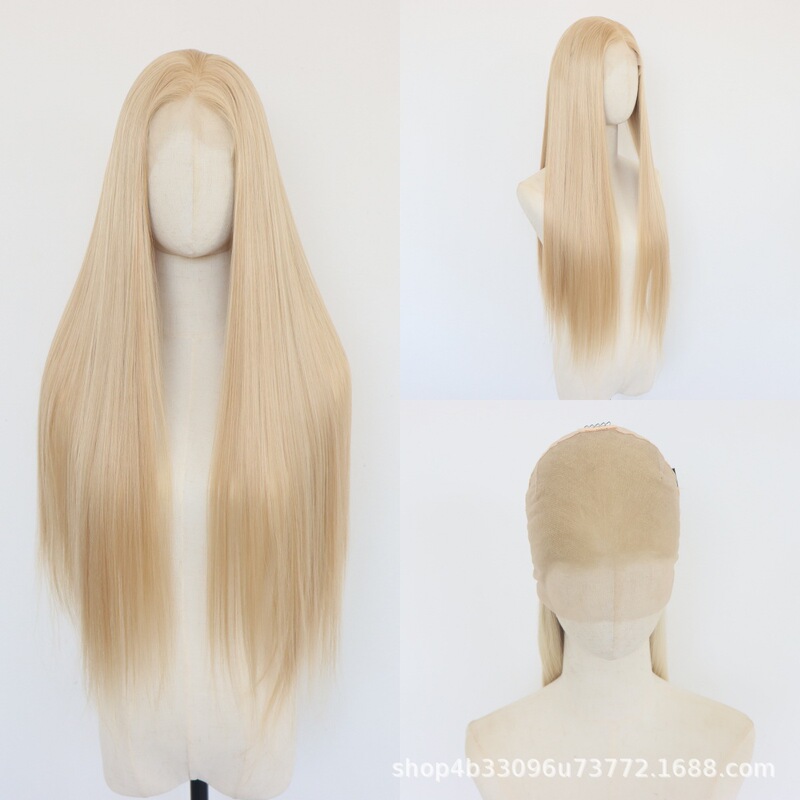 Hair product from the source factory, fully hand-woven with mixed gold, freely partable, long straight hair, high-temperature resistant wig cap
