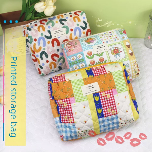 Large-Capacity Cosmetic Bag Printed Storage Bag Liner Bag Portable Storage Student Organizer Wash Quilted Cotton Bag