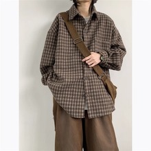 格子衬衫男长袖春秋季vintage美式复古休闲宽松百搭翻领衬衣外套