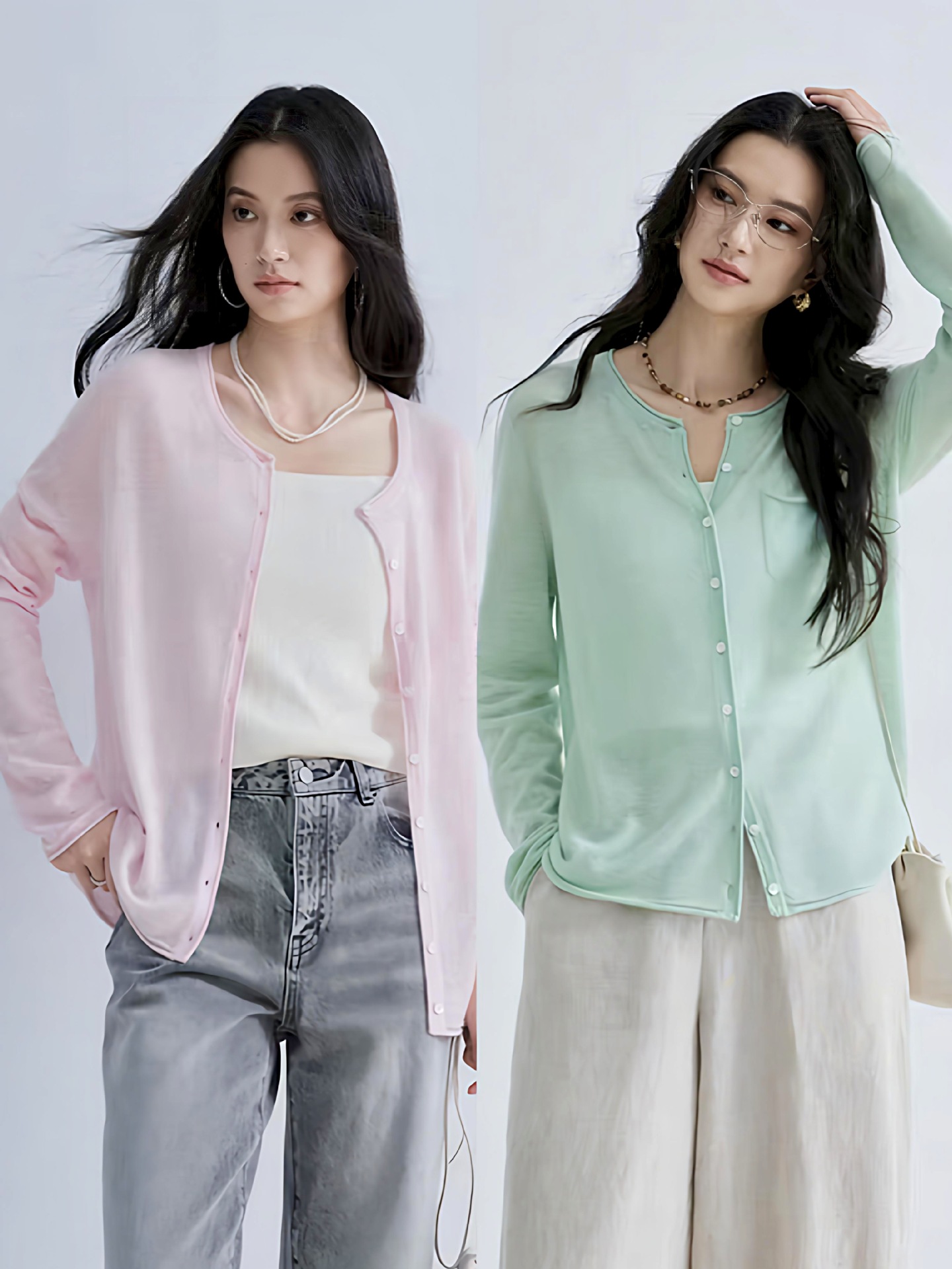 Comfortable woolen minimalistic solid color cardigan with a round…