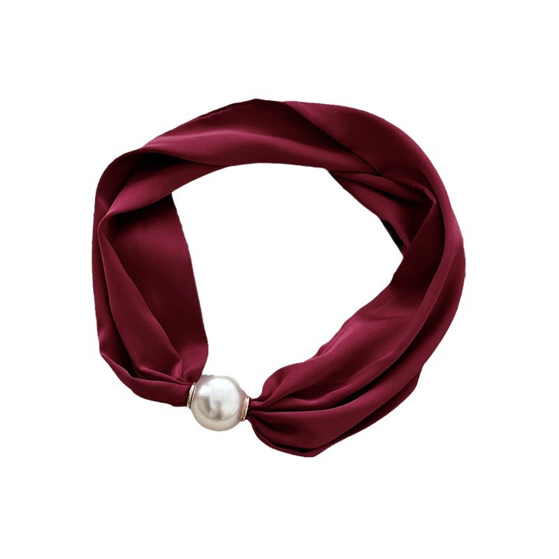 Nueva seda imitación bufandas de seda nicho de alta calidad bufandas de seda de poliéster color sólido collar de perlas bufandas