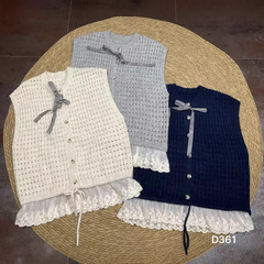 361新款森女日系蝴蝶结带胸针织马甲宽松百搭背心套头毛衣上衣女