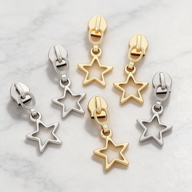 In stock 5 # Hollowed-out pentagram zipper puller accessory for bags and clothing, zinc alloy nylon zipper puller