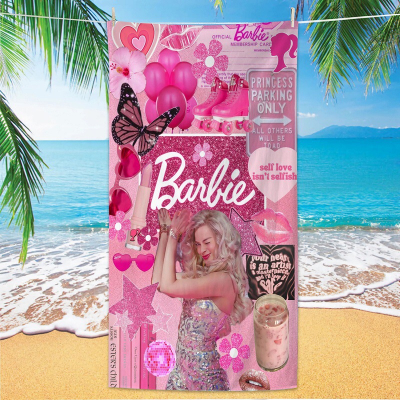Pink Cute Barbie Printed Beach Towel Cross-Border European and American Girls Swimming Beach Towel Microfiber Towel