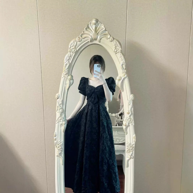 Madame Butterfly New Black French Style Retro Simple Atmospheric Piano Art Test Performance Host Banquet Evening Dress Madame Butterfly New Black French Style Retro Simple Atmospheric Piano Art Test Performance Host Banquet Evening Dress