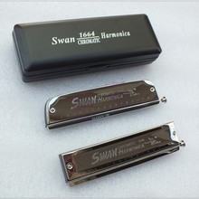天鹅口琴16孔64音【SW1664-2】银色方形 船型半音阶口琴授权代理