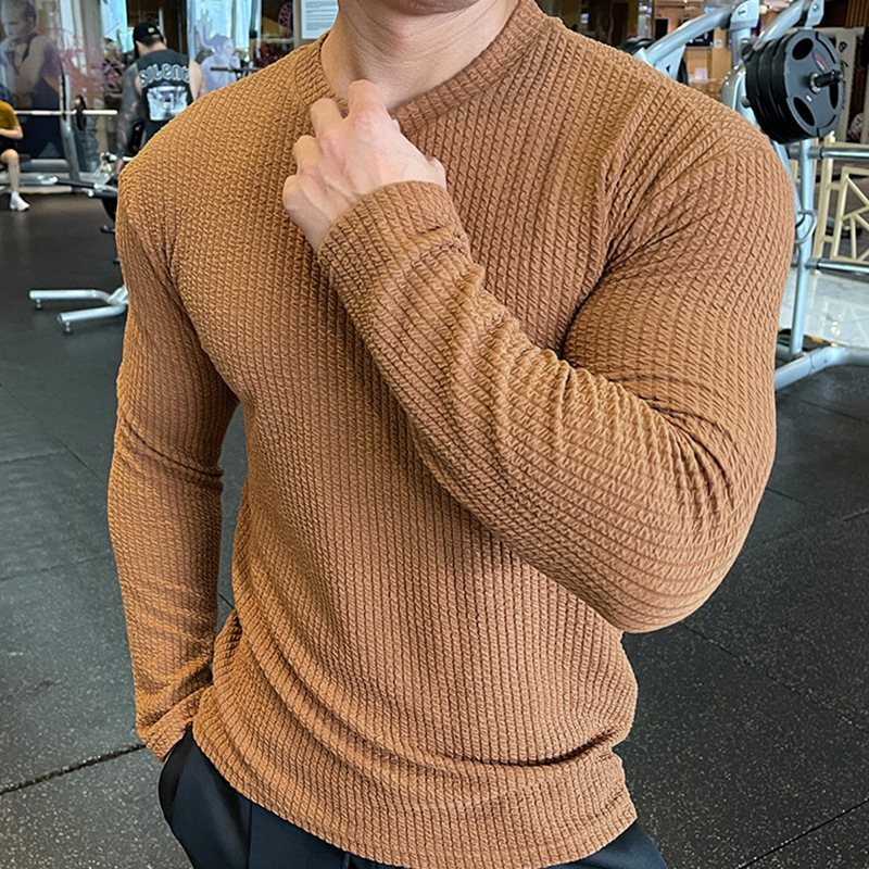 2024 Spring and Autumn new fashion brand fitness American long-sleeved men's fashion sweater knitted pullover simple bottoming T-shirt 2024 Spring and Autumn new fashion brand fitness American long-sleeved men's fashion sweater knitted pullover simple bottoming T-shirt