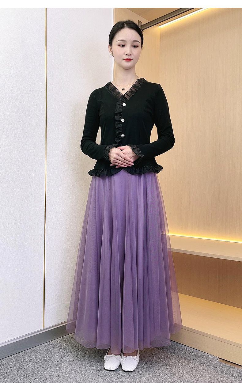 2024年春秋新作 無地 細見え ミディアム丈 メッシュスカート