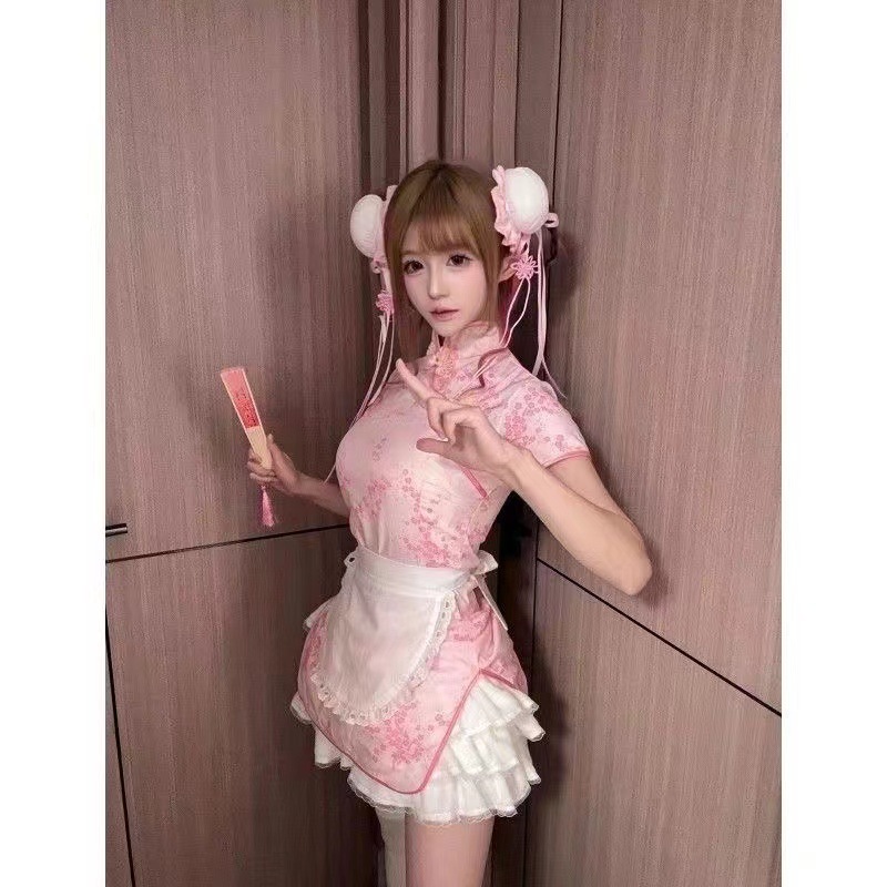 핑크 청삼 앞치마