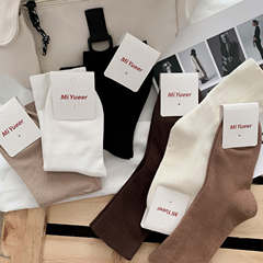 秋冬百搭咖色系襪子女 舒適寬口女襪中筒襪純色黑白棉襪ins潮