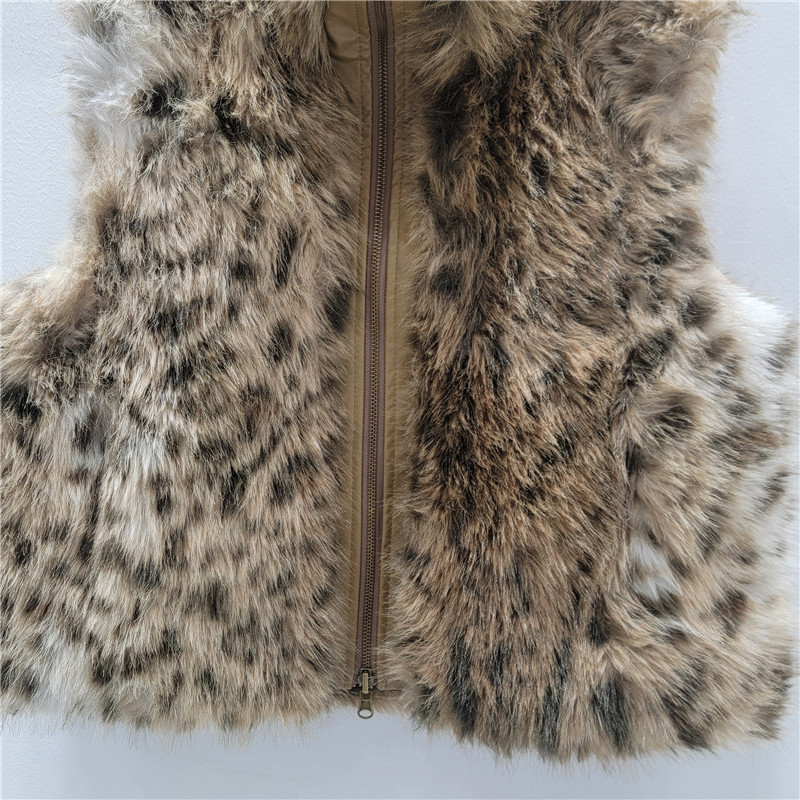 Diseño de ambos lados con chaleco de piel de leopardo de moda de alta calidad, abrigo de piel verde de una sola piel